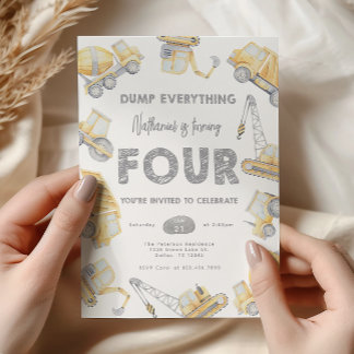 Construction Dump Truck FOUR 4th Birthday Party Einladung