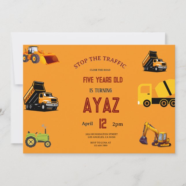 Construction Dump Truck Party Boy Birthday  Einladung (Vorderseite)