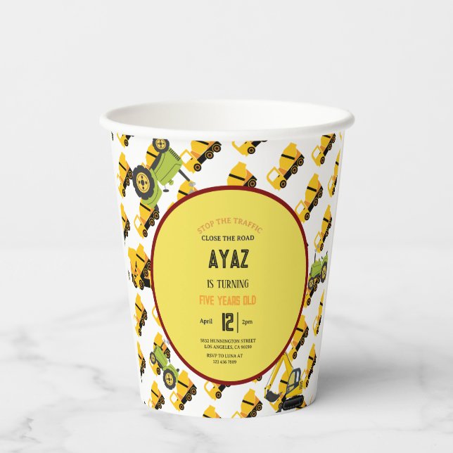 Construction Dump Truck Party Boy Birthday  Pappbecher (Rückseite)