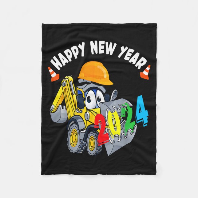 Construction Excavator Happy New Year 2024 For Boy Fleecedecke (Vorderseite)