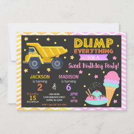 Construction & Ice Cream Joint Birthday Invitation Einladung