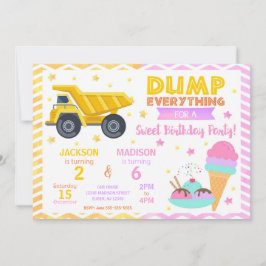 Construction & Ice Cream Joint Birthday Invitation Einladung