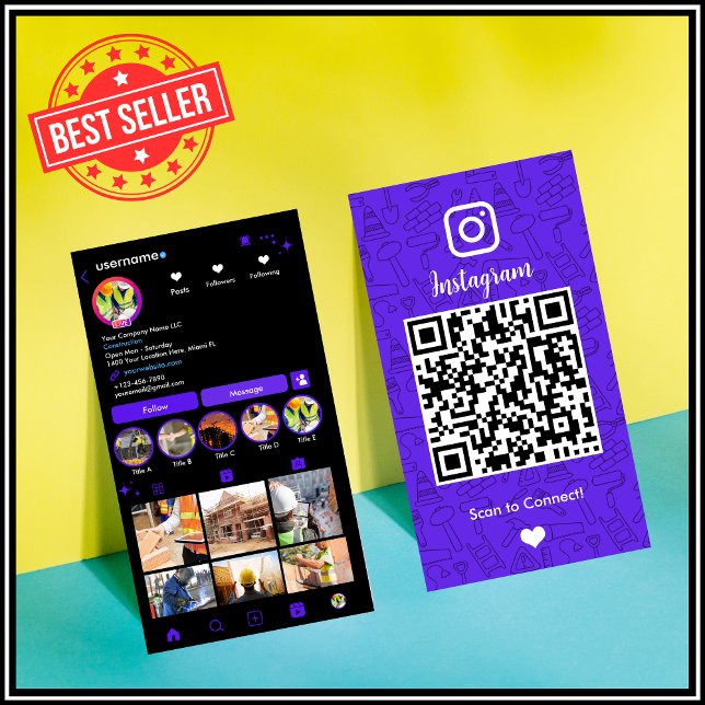 Construction Instagram Violet QR Code Visitenkarte (Von Creator hochgeladen)