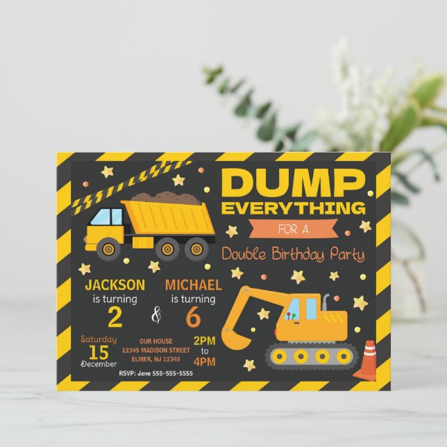 Construction Joint Birthday Invitation Siblings (Debout devant)