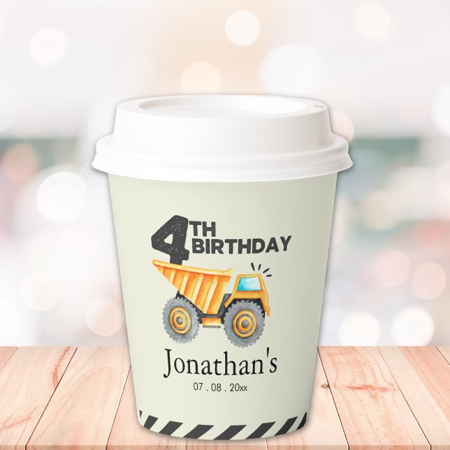 Construction Party Birthday Boy 4th Years Pappbecher (Von Creator hochgeladen)