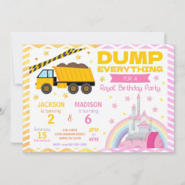 Construction & Princess Joint Birthday Invitation Einladung