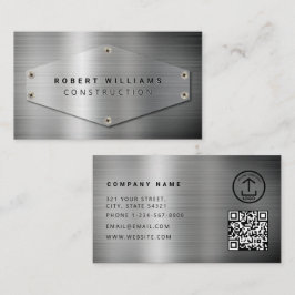Construction QR Code Metallic Silver Metal Visitenkarte