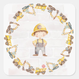 Construction Themed Children's Birthday  Quadratischer Aufkleber