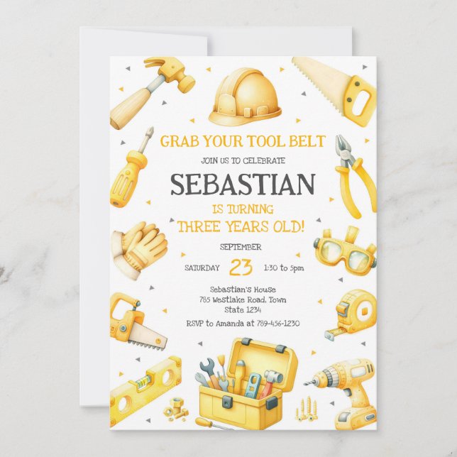 Construction Tools Birthday Invitation Einladung (Vorderseite)