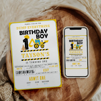 Construction Truck 1st Birthday | Kids Birthday  Einladung