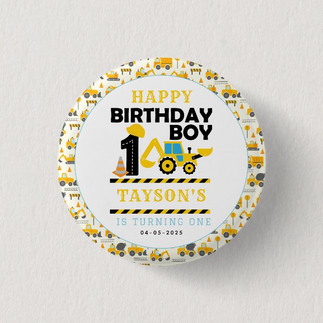 Construction Truck 1st Birthday | Kids Party Button (Vorderseite)