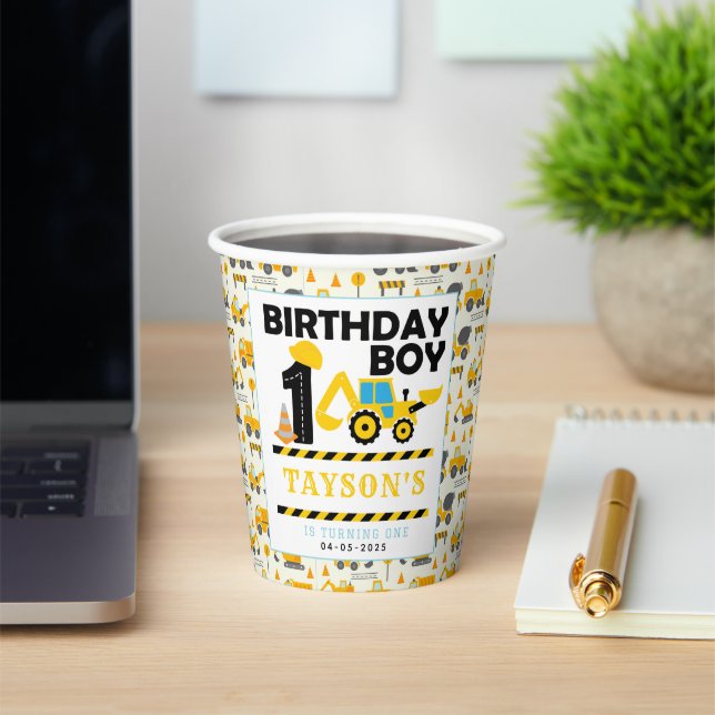 Construction Truck 1st Birthday | Kids Party Pappbecher (InSitu)