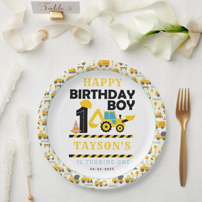 Construction Truck 1st Birthday | Kids Party Pappteller (Hochzeit)