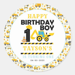 Construction Truck 1st Birthday | Kids Party Runder Aufkleber