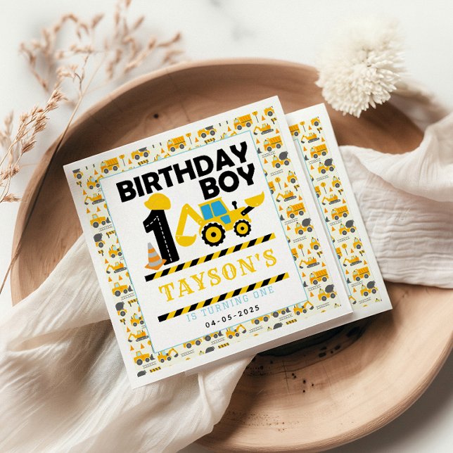 Construction Truck 1st Birthday | Kids Party Serviette (Von Creator hochgeladen)