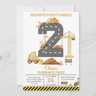 Construction Truck 2nd Birthday Invitation