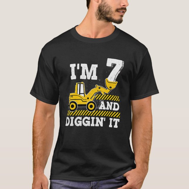 Construction Truck 7th Birthday Boy Excavator 7 Di T-Shirt (Vorderseite)