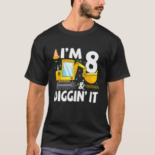 Construction Truck 8th Birthday Boy 8 Digger Excav T-Shirt