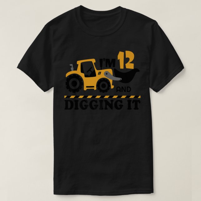 Construction Truck It's My 12th Birthday 12 Years  T-Shirt (Design vorne)