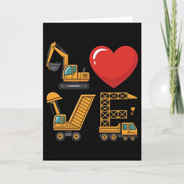 Construction Truck Love Excavator Dump Truck Crane Karte (Vorderseite)