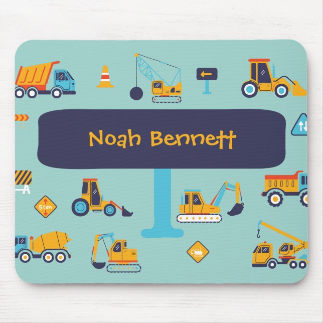 Construction Truck Mouse Pad for Kids with Name Mousepad (Vorne)