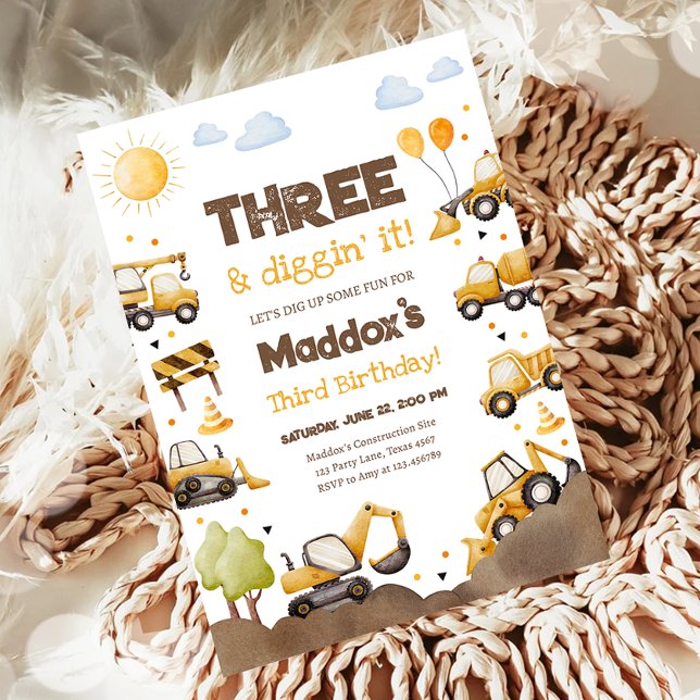 Construction Trucks Boy Dirty 3RD-Y Third Birthday Einladung (Von Creator hochgeladen)