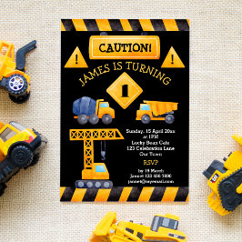 Construction trucks boys birthday party invitation einladung