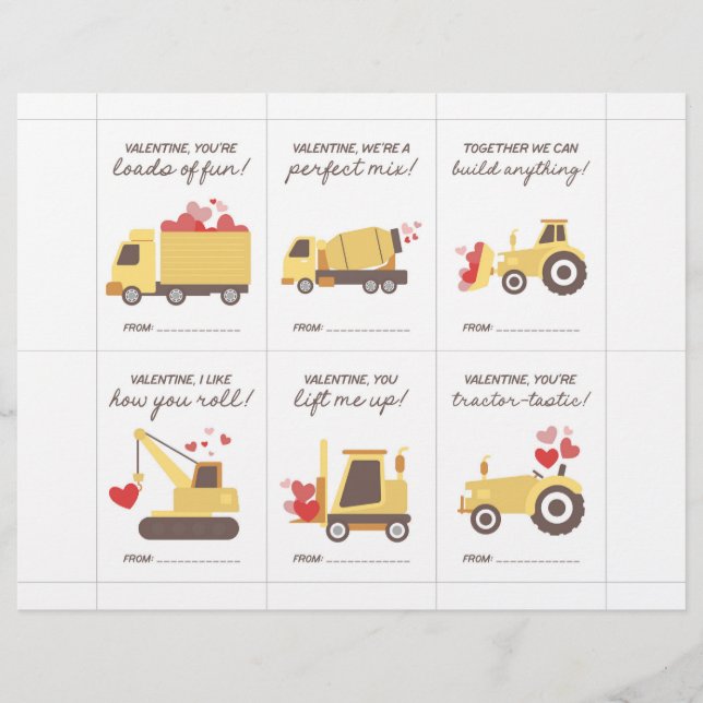 Construction Valentine Cards for Kids Briefbogen (Vorderseite)