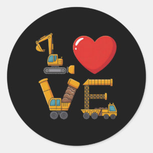 Construction Valentine Liebe mit Lastwagen buchsta Runder Aufkleber