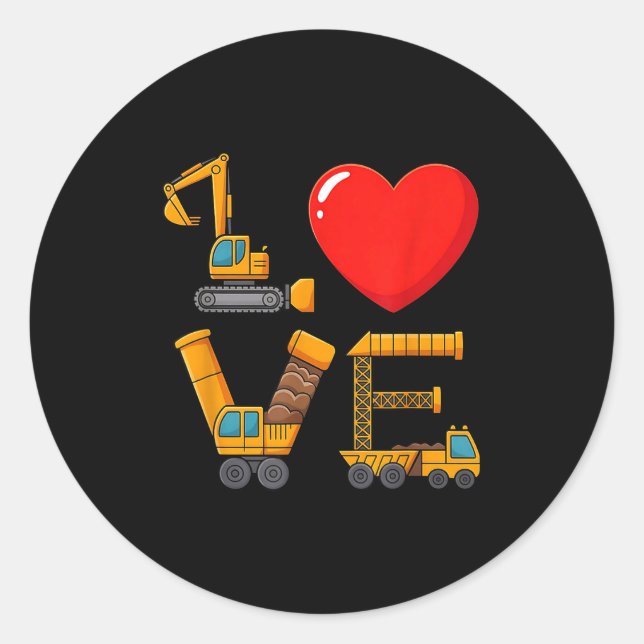 Construction Valentine Love Spelled With Trucks Ex Runder Aufkleber (Vorderseite)