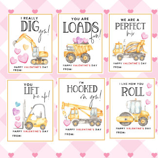 Construction Valentine's Day Kids Classroom cards Briefbogen