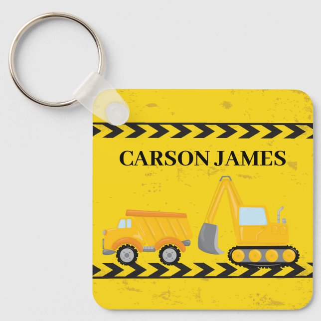 Construction Vehicle Cute Personalized Yellow Kids Schlüsselanhänger (Vorderseite)