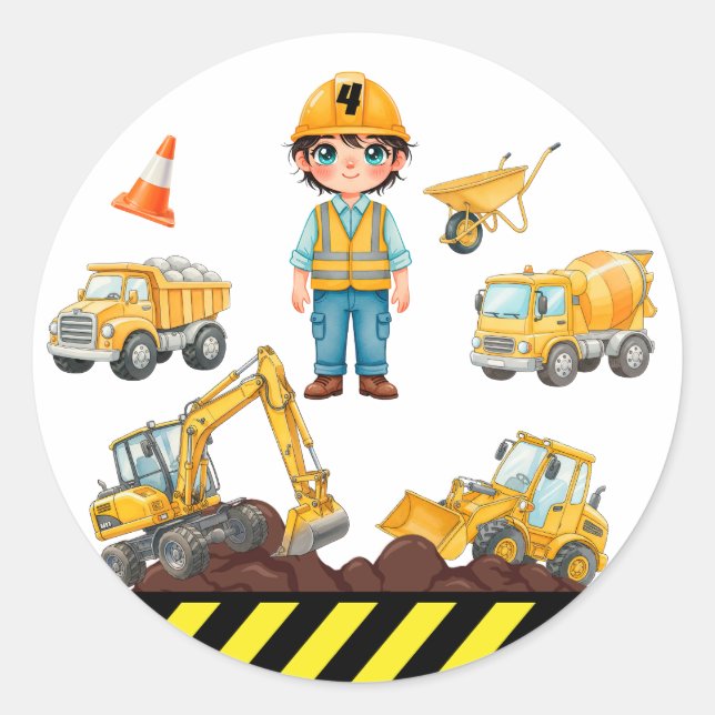 Construction Vehicles Birthday Party Sticker (Vorderseite)