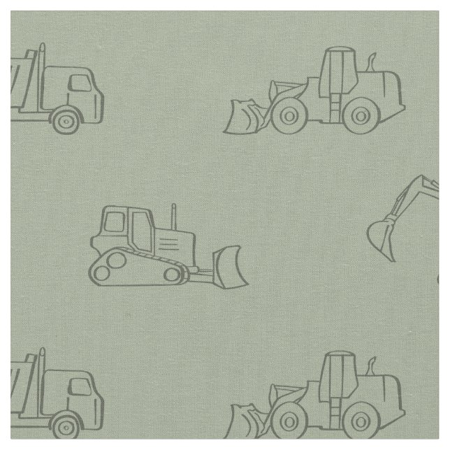 Construction Vehicles Builder Boy Truck Sage Green Stoff (Nahaufnahme)