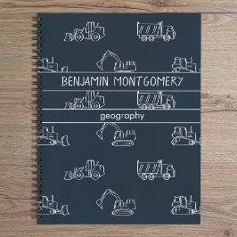 Construction Vehicles School Boys Name Dark Blue Notizbuch