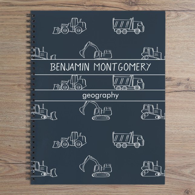 Construction Vehicles School Boys Name Dark Blue Notizbuch (Von Creator hochgeladen)