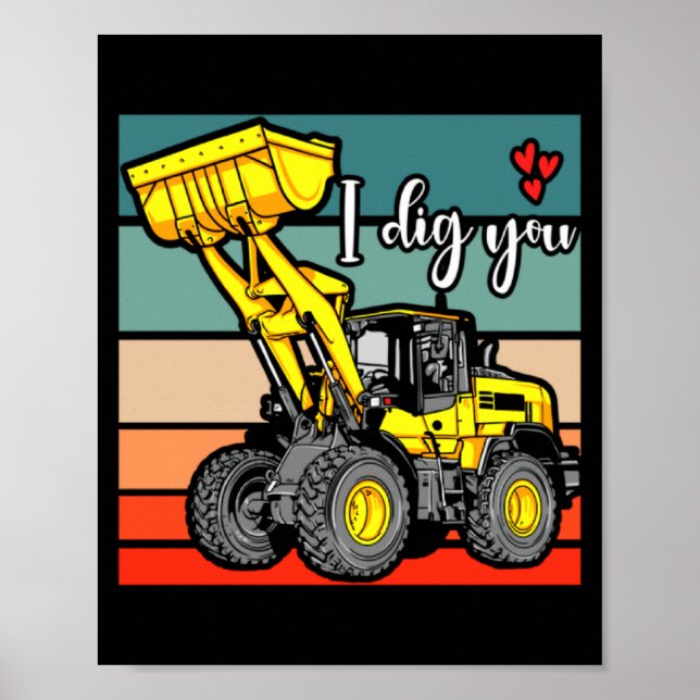 Construction Vehicles Valentines Hearts Excavator  Poster (Vorne)