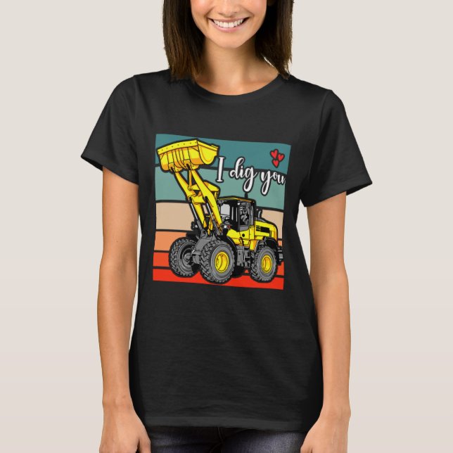 Construction Vehicles Valentines Hearts Excavator  T-Shirt (Vorderseite)