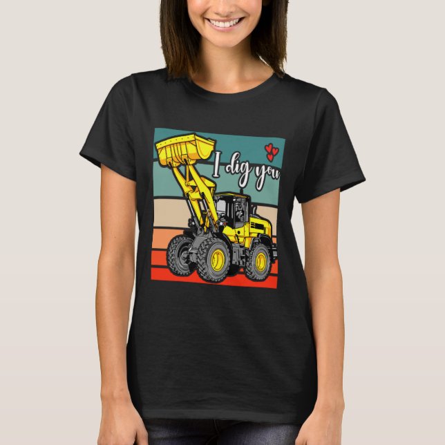 Construction Vehicles Valentines Hearts Excavator  T-Shirt (Vorderseite)