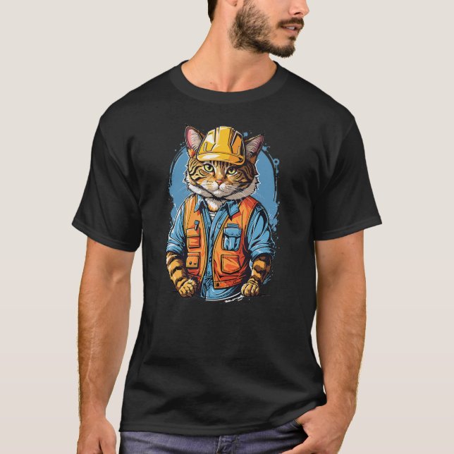 Construction Worker Foreman Boss Cat Graphic T-Shirt (Vorderseite)