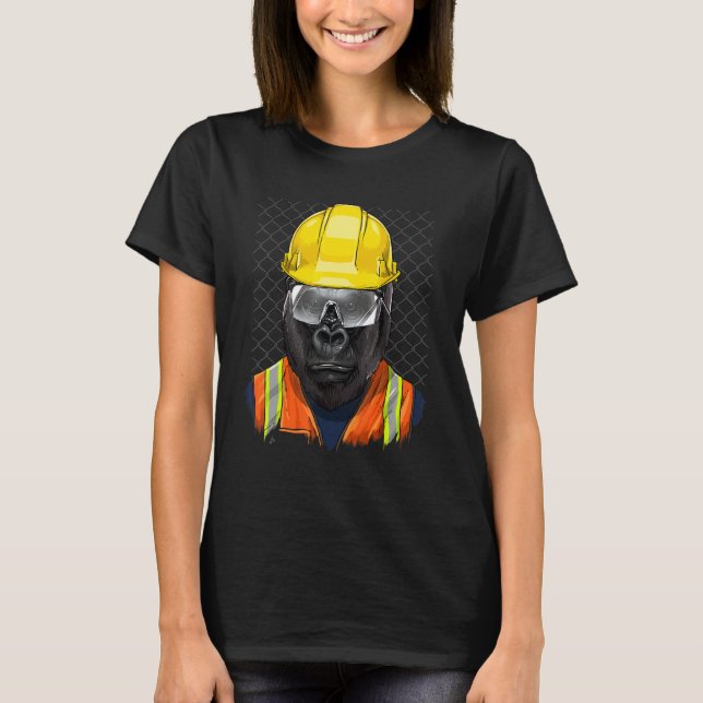Construction Worker Gorilla Laborer Ape Animal Gor T-Shirt (Vorderseite)
