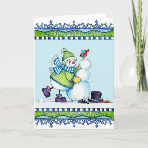 Construire un bonhomme de neige - Carte de voeux