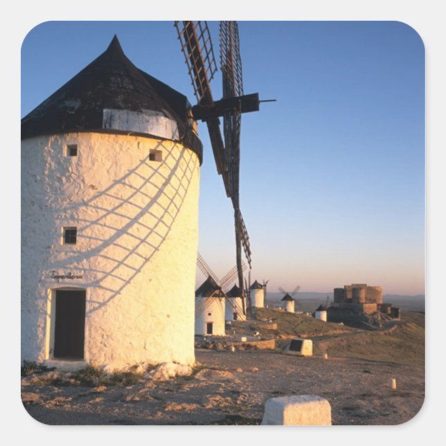 Consuegra, La Mancha, Spanien, Windmühlen Quadratischer Aufkleber (Vorderseite)