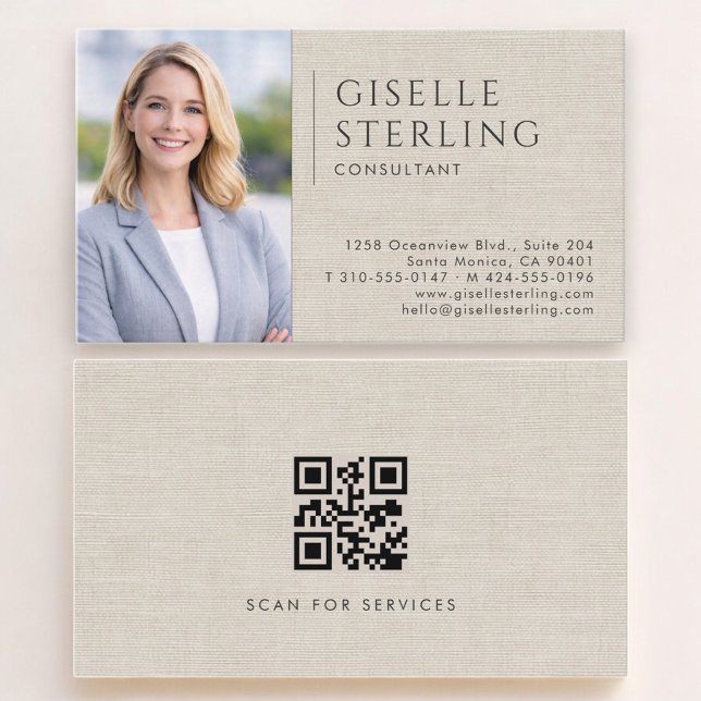 Consultant Linen Photo QR Code Visitenkarte (Von Creator hochgeladen)