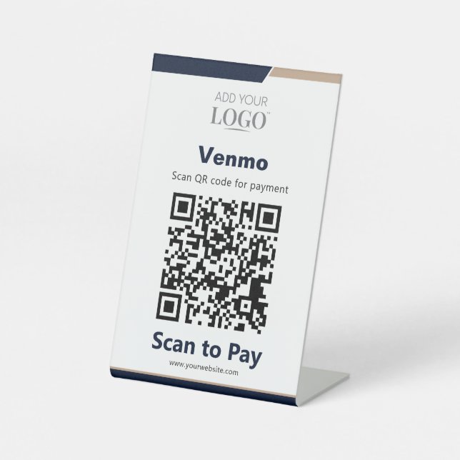 Contactless Checkout QR Code Scan to Pay Navy Gold Sockelschild (Vorderseite)