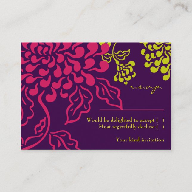 Contempo Floral (Lila / Chartreuse) RSVP-Karte Begleitkarte (Vorderseite)