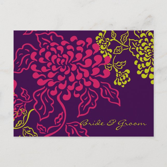 Contempo Floral (Lila Chartreuse) Save the Date Ankündigungspostkarte (Vorderseite)