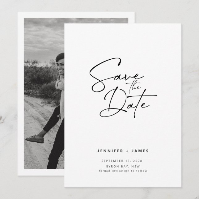 Contemporain Invitation de sauvegarde de date de m (Devant / Derrière)