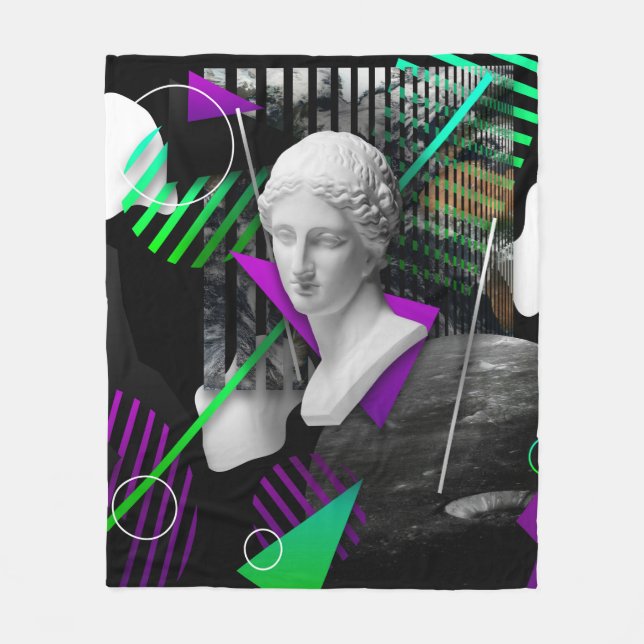 Contemporary art collage with plaster head statue  fleecedecke (Vorderseite)