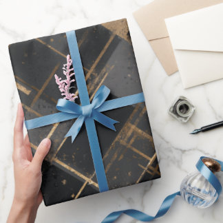 Contemporary Black Gold Geometric Abstract Pattern Geschenkpapier
